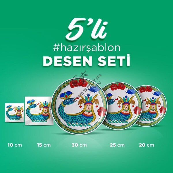 Hazır Şablon 5'li Desen Seti - Şahmaran Motifli Çini Deseni