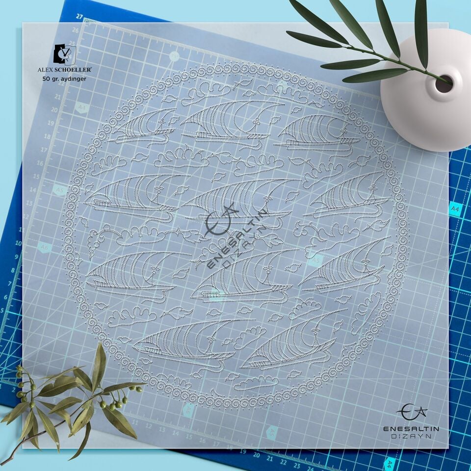 Ready-Made Template 4-Piece Design Set - Iznik Tile Design with Galleon Motif