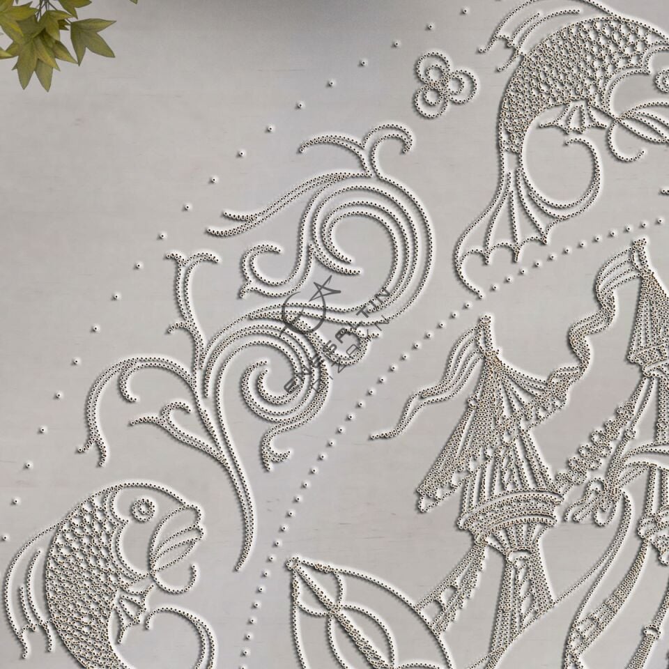 Şablon Desen 30 cm. -  Klasik Kalyon ve Balık Çini Tabak Deseni