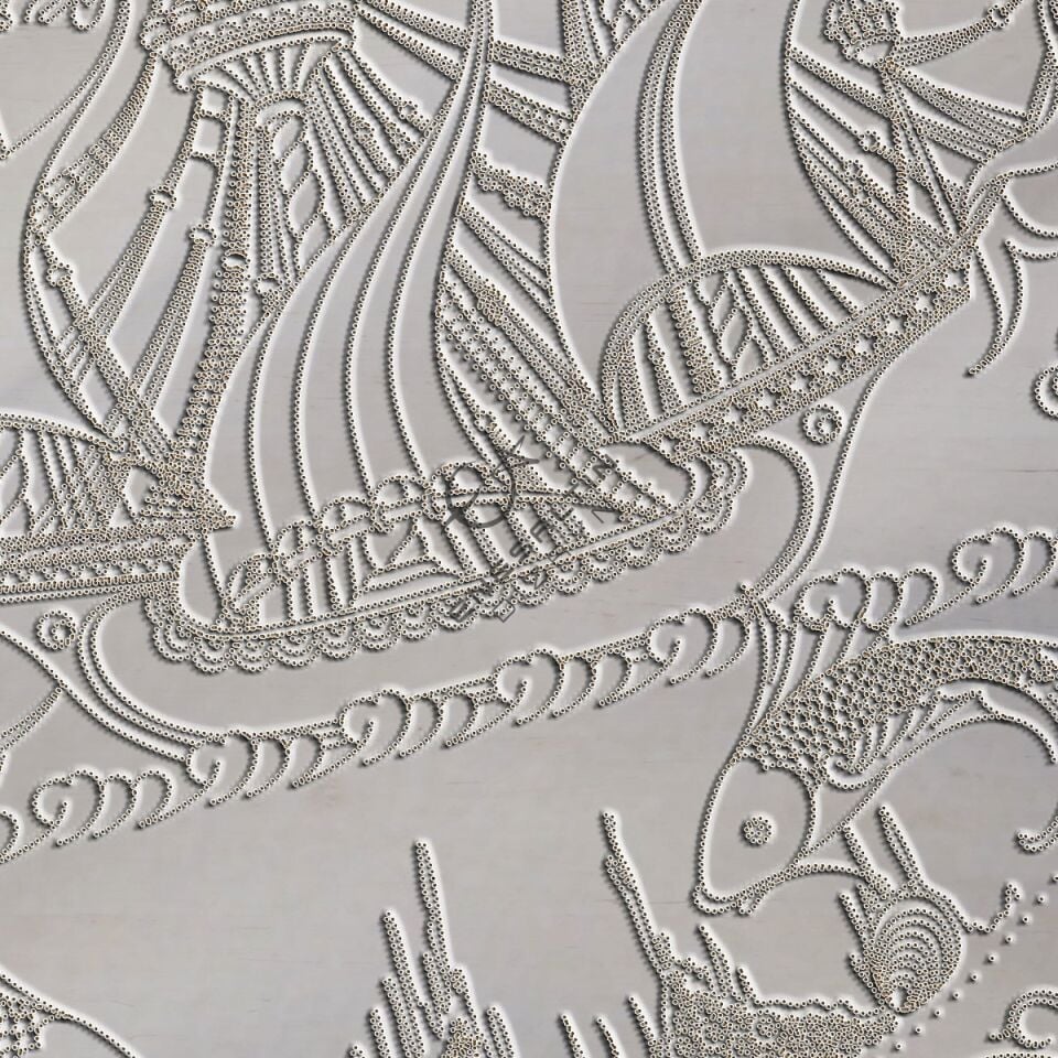 Şablon Desen 30 cm. -  Klasik Kalyon ve Balık Çini Tabak Deseni