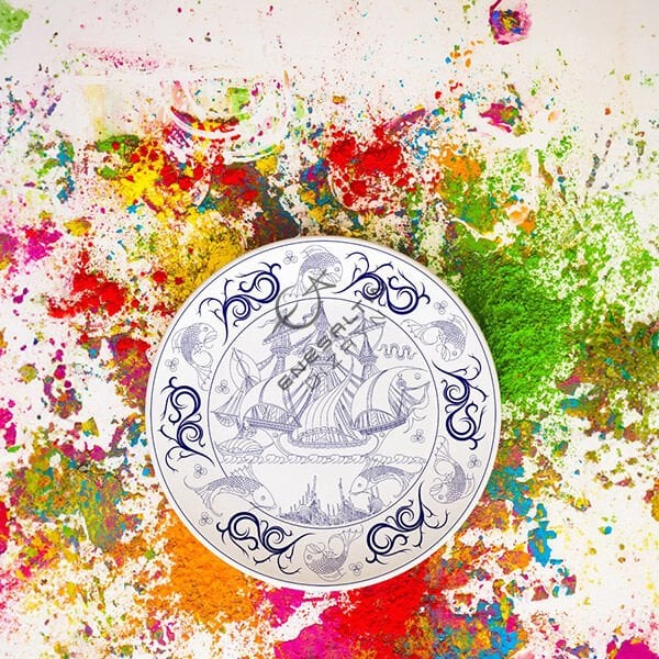 Şablon Desen 30 cm. -  Klasik Kalyon ve Balık Çini Tabak Deseni