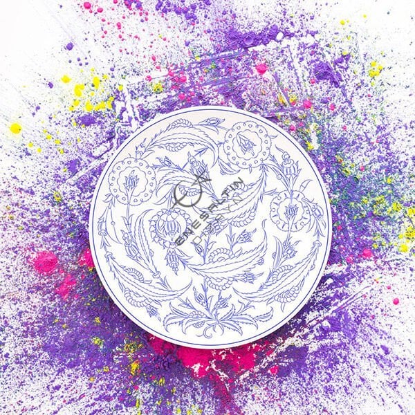 Şablon Desen 40 cm - Klasik İznik Hatayi ve Hançer Yaprak Çini Tabak Deseni