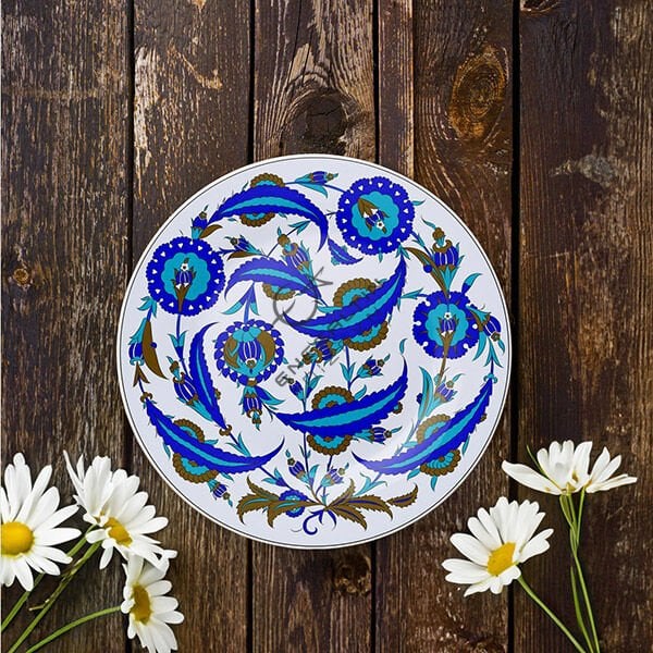 Şablon Desen 40 cm - Klasik İznik Hatayi ve Hançer Yaprak Çini Tabak Deseni
