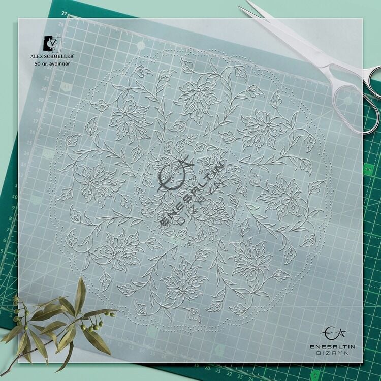 Şablon Desen 25 cm. -  8 'li Lotus Çarkıfelek Çini Tabak Deseni