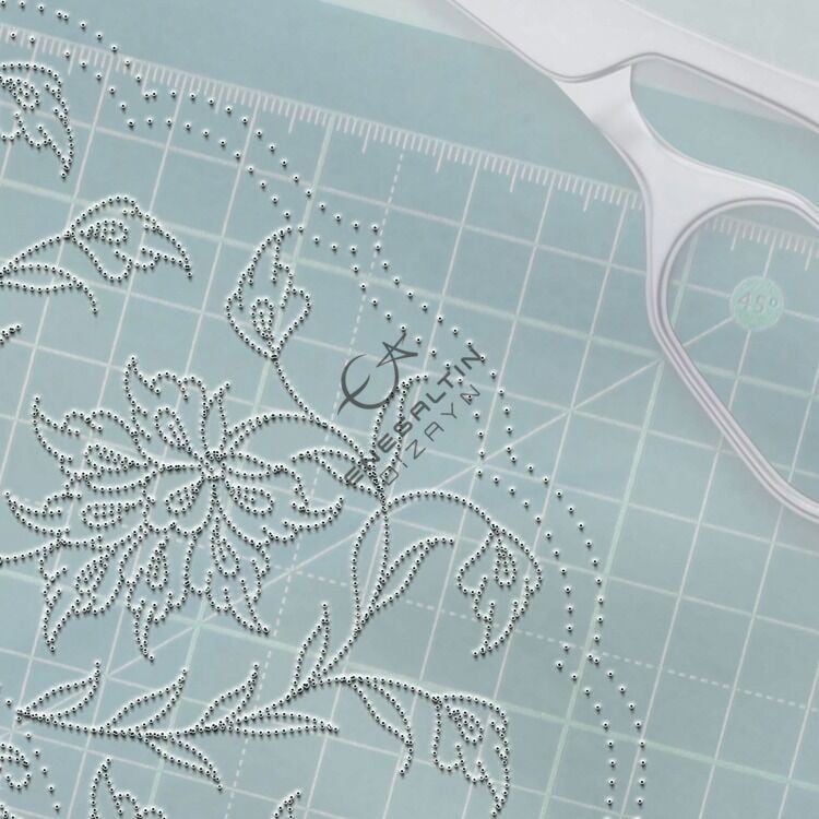 Şablon Desen 25 cm. -  8 'li Lotus Çarkıfelek Çini Tabak Deseni