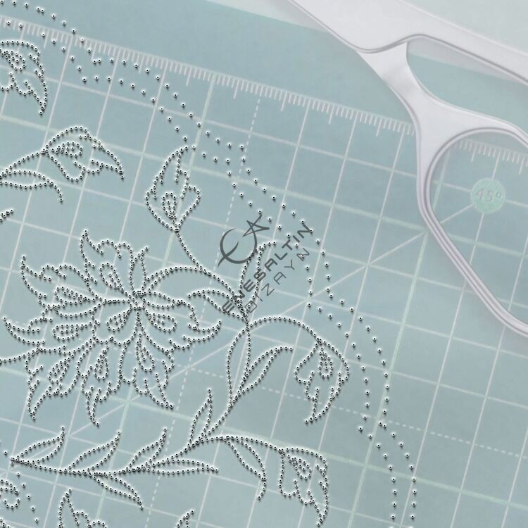 Şablon Desen 25 cm. -  8 'li Lotus Çarkıfelek Çini Tabak Deseni