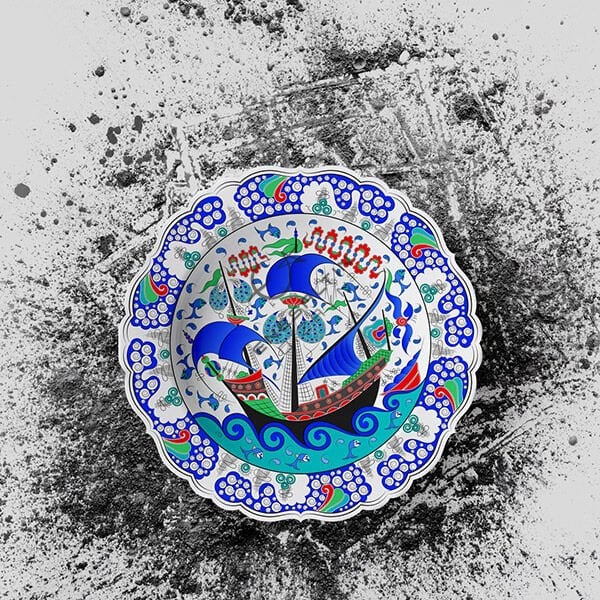 Stencil Design 40 cm - Classic Iznik Galleon Tile Plate Design