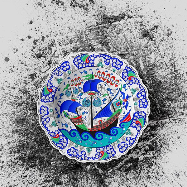 Şablon Desen 30 cm. -  Klasik İznik Kalyon Çini Tabak Deseni