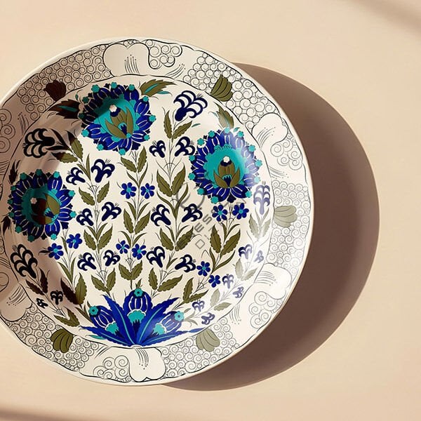 Şablon Desen 30 cm. -  Klasik İznik Zambak ve Sümbül Çini Tabak Deseni