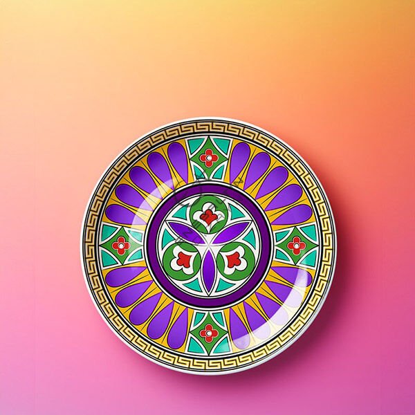 Şablon Desen 25 cm. - Beylikler Dönemi Damla Çarkıfelek Çini Tabak Deseni