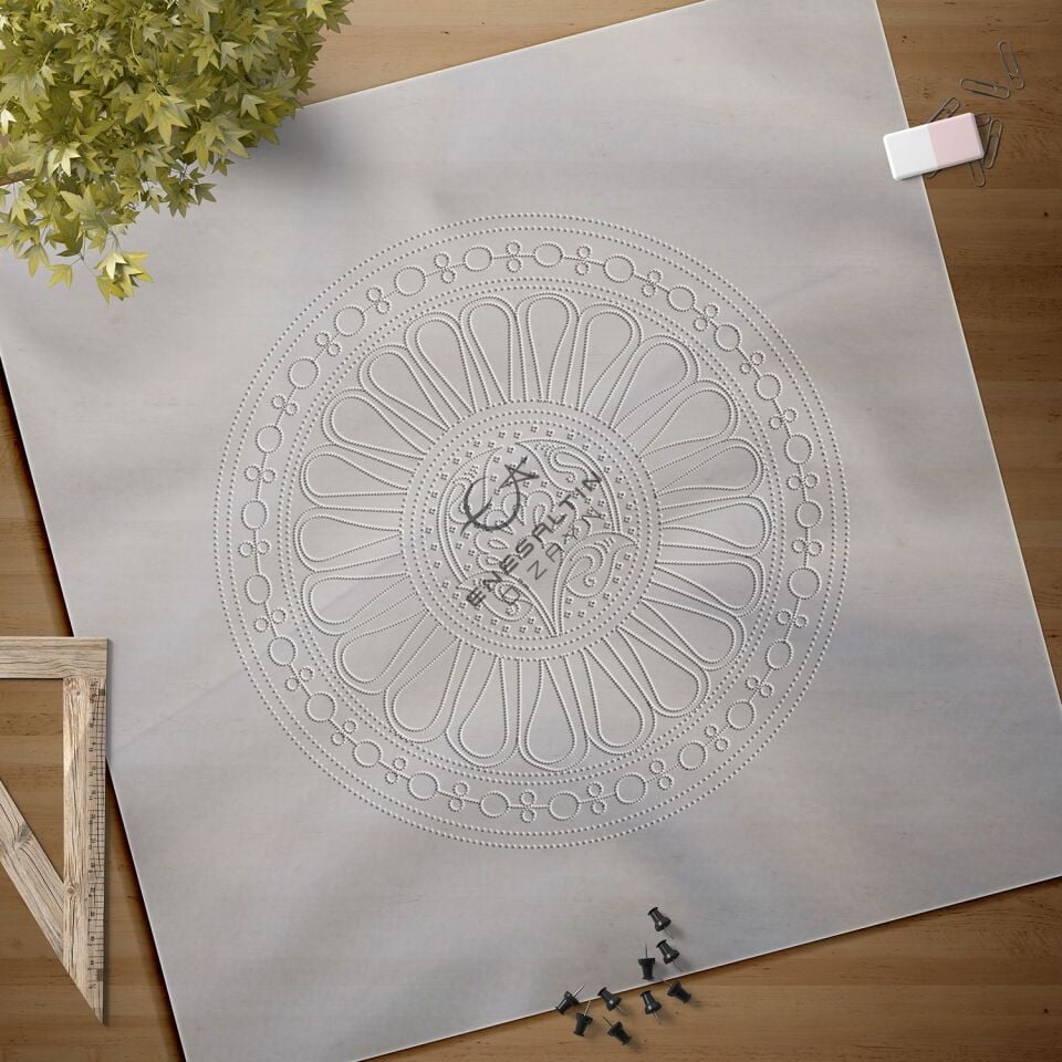 Şablon Desen 25 cm. - Beylikler Dönemi Damla Çarkıfelek Çini Tabak Deseni