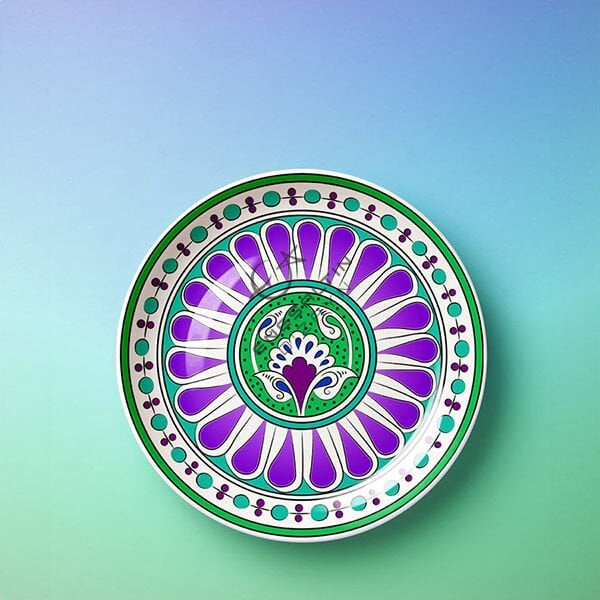 Şablon Desen 25 cm. - Beylikler Dönemi Damla Çarkıfelek Çini Tabak Deseni