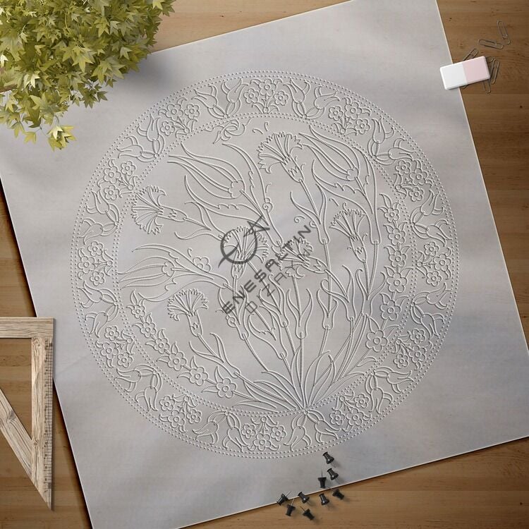 Şablon Desen 30 cm. -  Lale Karanfil Çini Tabak Deseni