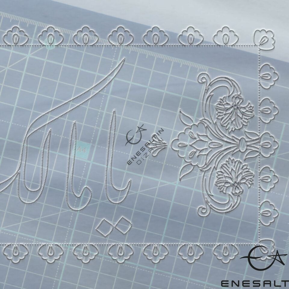 Şablon Desen 20 x 60 cm. - Ya Malikül-Mülk (Ya Mâlikü’l-mülk) Kaligrafi Çini Deseni