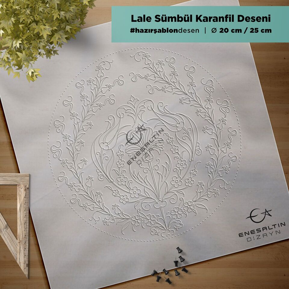 Şablon Desen  -  Lale Sümbül Karanfil Çini Tabak Deseni