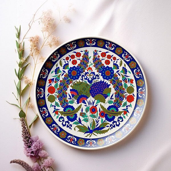 Şablon Desen 30 cm. -  Klasik İznik Nar ve Diken Çini Tabak Deseni