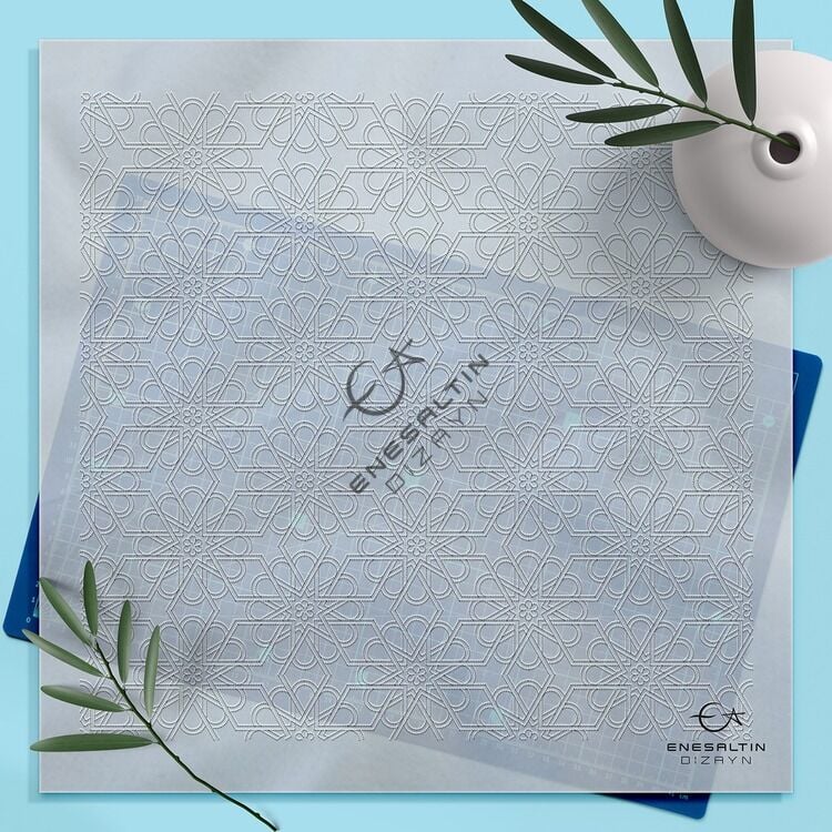 Şablon Desen 32x35 cm. - Selçuklu Yıldızı Sürekli Motif Çini Tabak / Karo Deseni