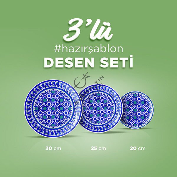 Ready-Made Template 3-Piece Design Set - Checkered Lotus Rumi Tile Plate Design