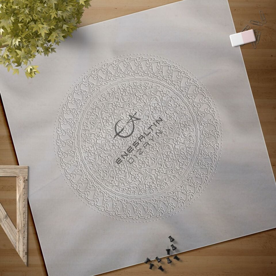 Şablon Desen 25 cm. -  Damalı Lotus Rumi Çini Tabak Deseni