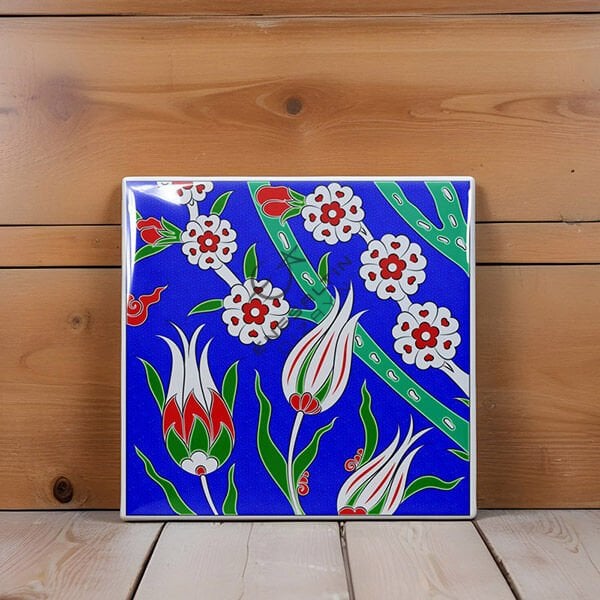 Şablon Desen 20 x 20 cm. - Kesit Motif Lale Penç Çini Karo Deseni