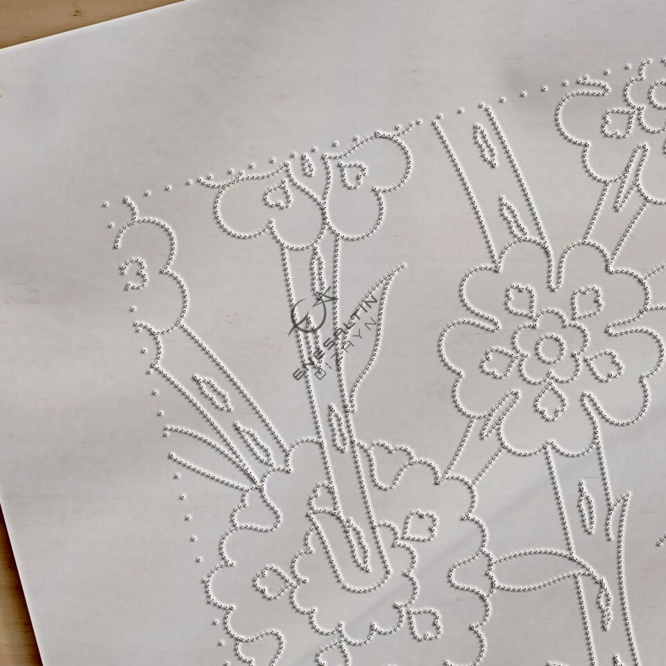 Şablon Desen 20 x 20 cm. - Kesit Motif Nar ve Penç Çini Karo Deseni