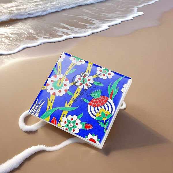 Şablon Desen 20 x 20 cm. - Kesit Motif Nar ve Penç Çini Karo Deseni