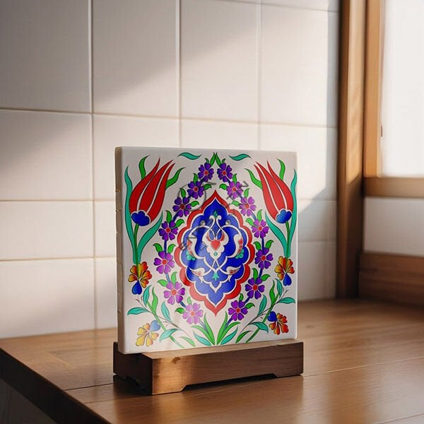 Şablon Desen 20 x 20 cm. - Rumi Madalyon Simetrik Motif Çini Karo Deseni