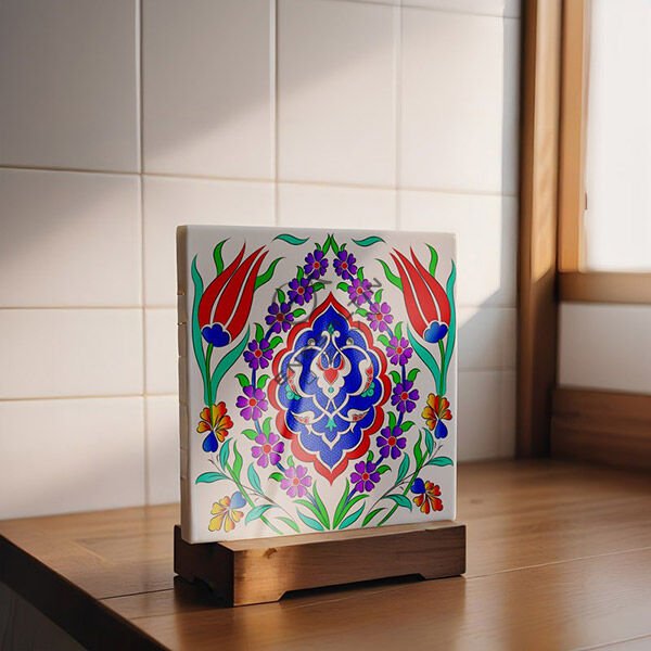 Şablon Desen 20 x 20 cm. - Rumi Madalyon Simetrik Motif Çini Karo Deseni