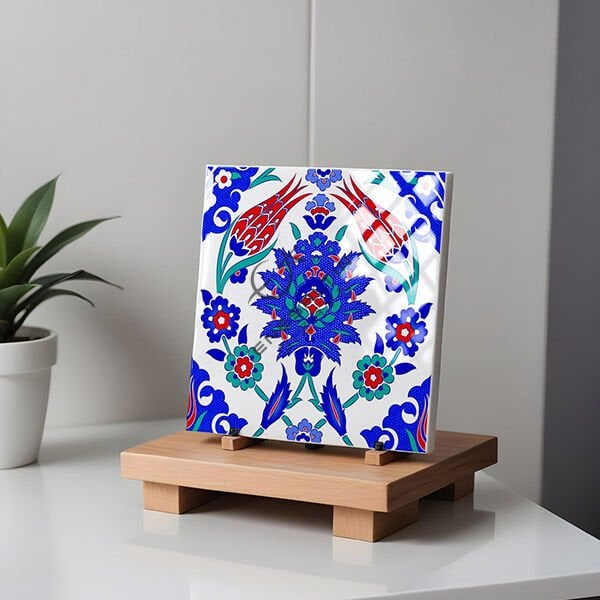 Şablon Desen 20 x 20 cm. - Rüstem Paşa Camii Simetrik Hatayi Lale Çini Karo Deseni