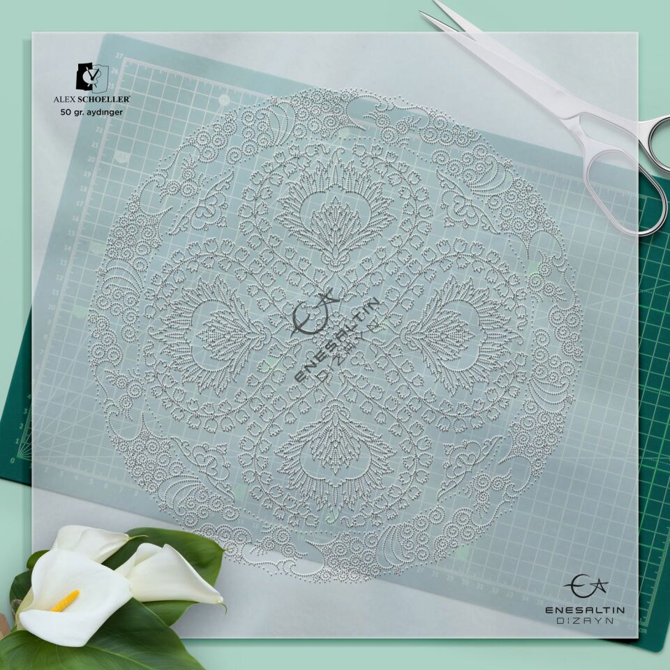 Şablon Desen 30 cm. -  Klasik İznik 1622 Diken Sümbül 4 'lü Simetrik Çini Tabak Deseni