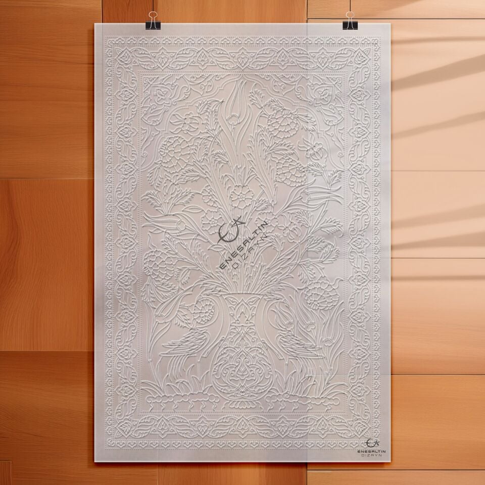 Şablon Desen 40x60 cm. BÜYÜK BOY -  Kuş Motifli 6'lı Çini Karo Deseni