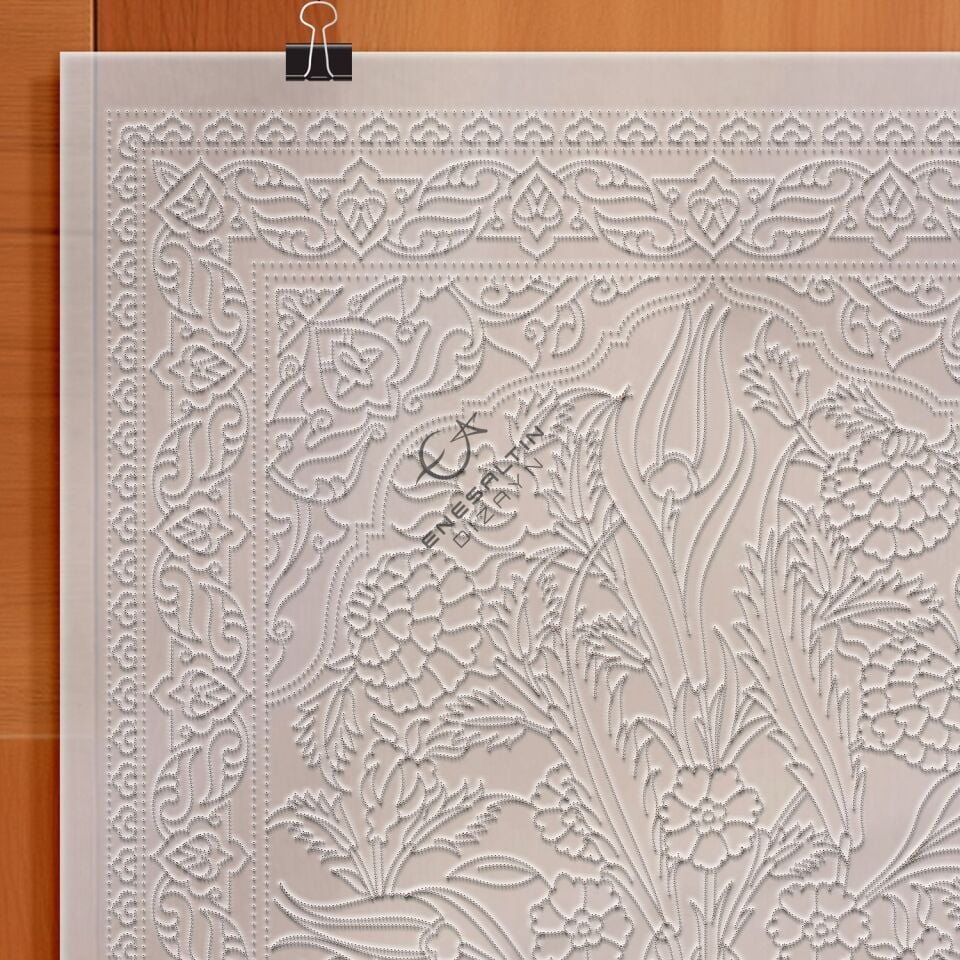 Şablon Desen 40x60 cm. BÜYÜK BOY -  Kuş Motifli 6'lı Çini Karo Deseni