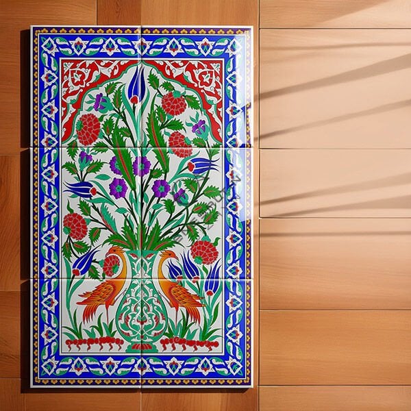 Şablon Desen 40x60 cm. BÜYÜK BOY -  Kuş Motifli 6'lı Çini Karo Deseni