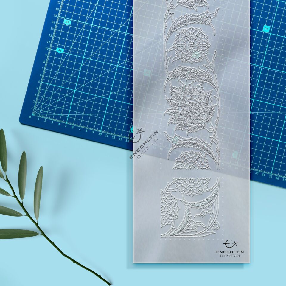 Şablon Desen 10 x 60 cm. - Ayna Çerçevesi Deseni, Hatayi Motifli Çini Karo Deseni