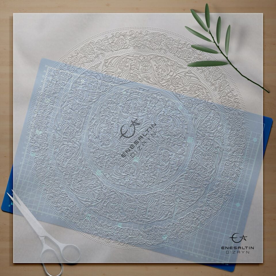 Şablon Desen 40 cm - Baba Nakkaş 1480 Rumiler ve İncir Yaprakları Çini Tabak Deseni