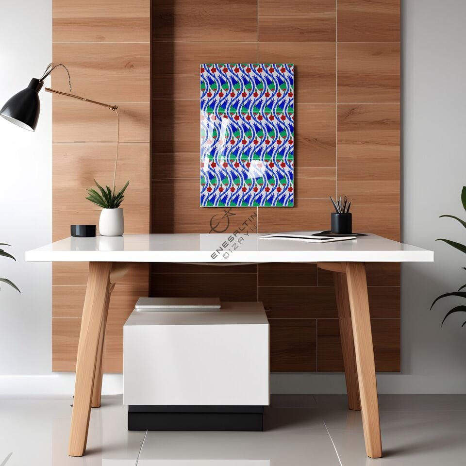 Şablon Desen 20 x 20 cm. - Ulama Sarmaşık Lale Çini Karo Deseni