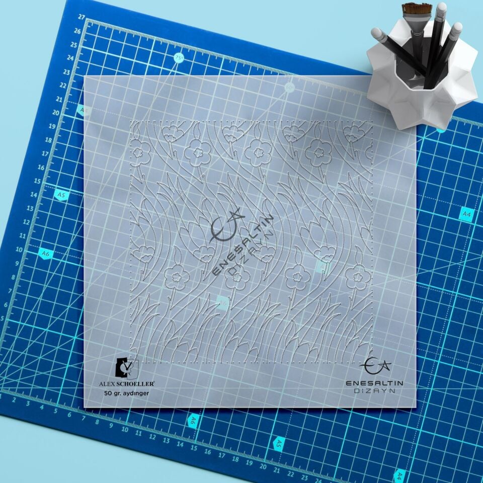 Şablon Desen 20 x 20 cm. - Ulama Sarmaşık Lale Çini Karo Deseni