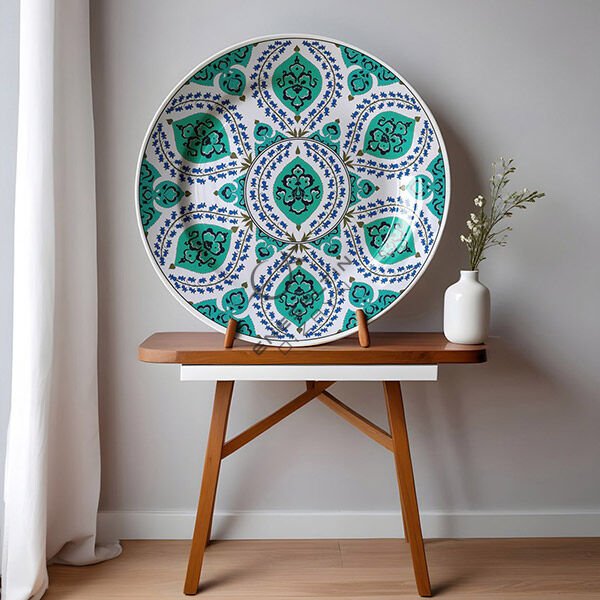 Şablon Desen 40 cm - Klasik İznik 1550 Sümbüller ve Bulut Motifli Madalyon Çini Deseni
