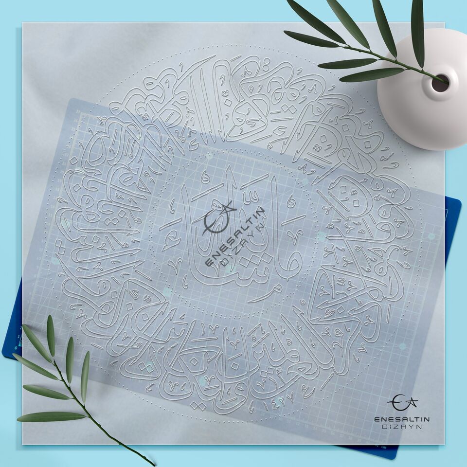 Şablon Desen - Maşallah, Nazar Ayeti/Duası Çini Tabak Deseni