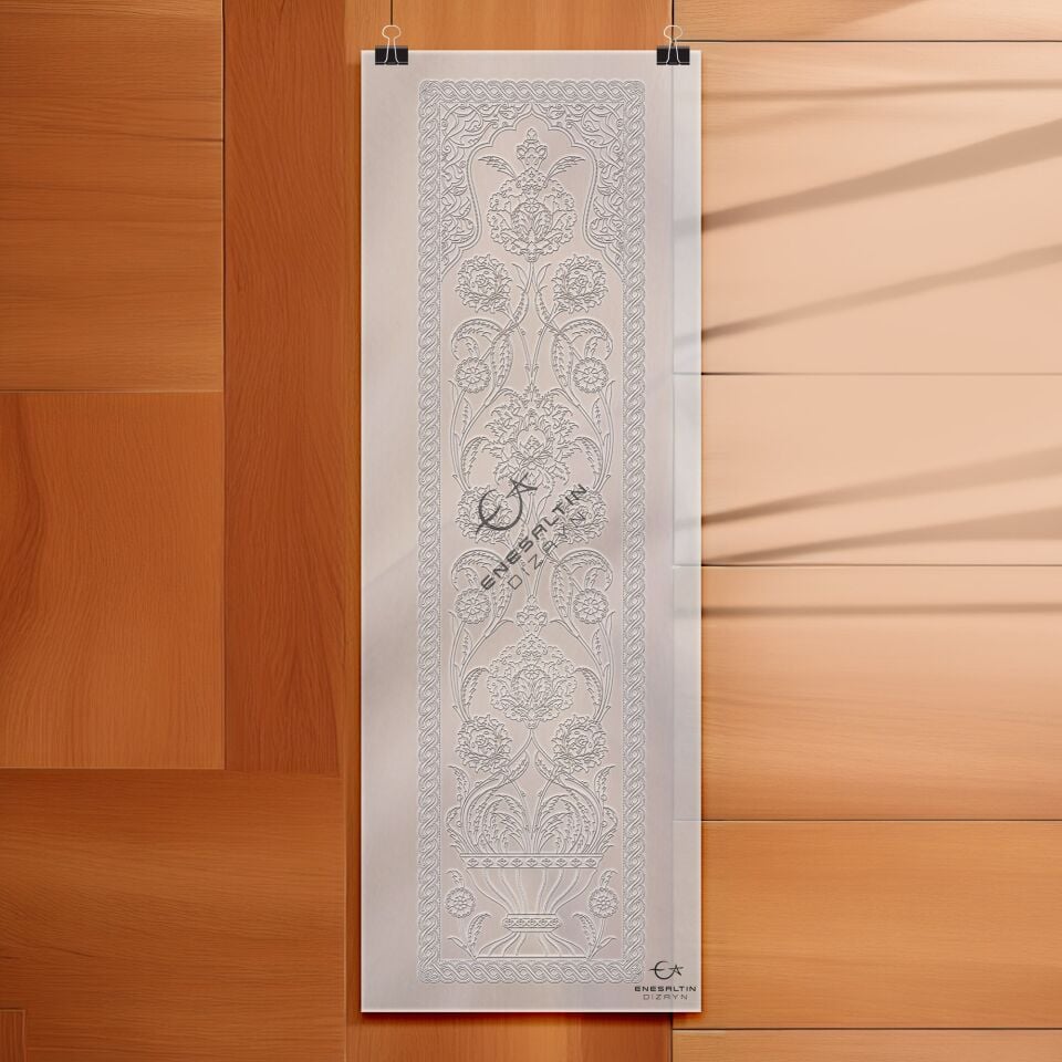 Şablon Desen 25x100 cm. - Maxi Boy Bitkisel Hatayi Vazo Motifli Çini Karo Deseni