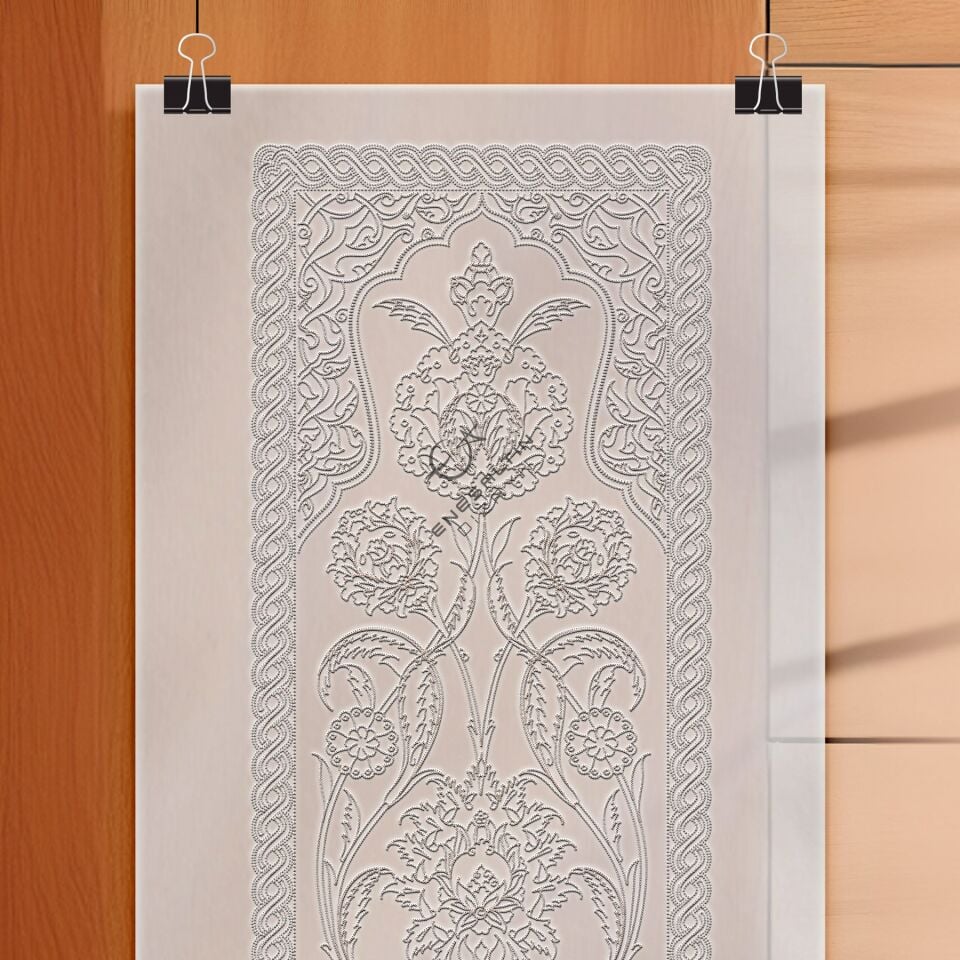 Şablon Desen 25x100 cm. - Maxi Boy Bitkisel Hatayi Vazo Motifli Çini Karo Deseni