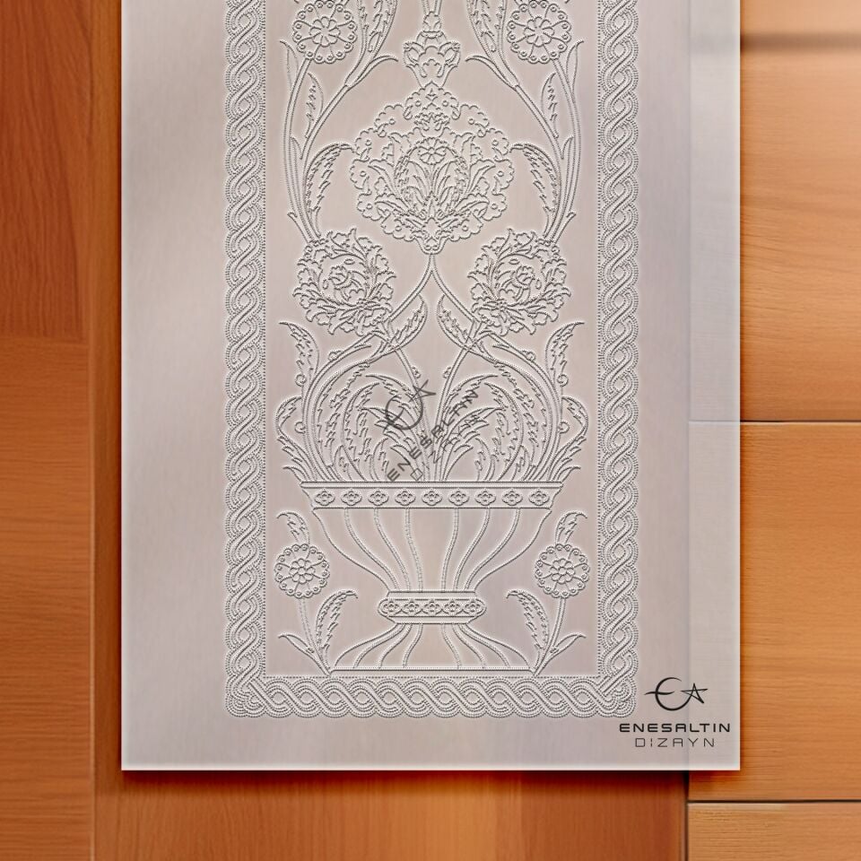 Şablon Desen 25x100 cm. - Maxi Boy Bitkisel Hatayi Vazo Motifli Çini Karo Deseni