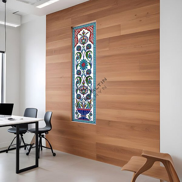 Şablon Desen 25x100 cm. - Maxi Boy Bitkisel Hatayi Vazo Motifli Çini Karo Deseni