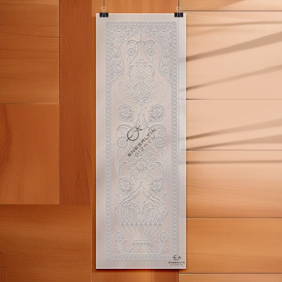 Şablon Desen 30x100 cm. - Maxi Boy Bitkisel Hatayi Vazo Motifli Çini Karo Deseni