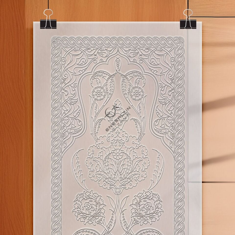 Şablon Desen 30x100 cm. - Maxi Boy Bitkisel Hatayi Vazo Motifli Çini Karo Deseni