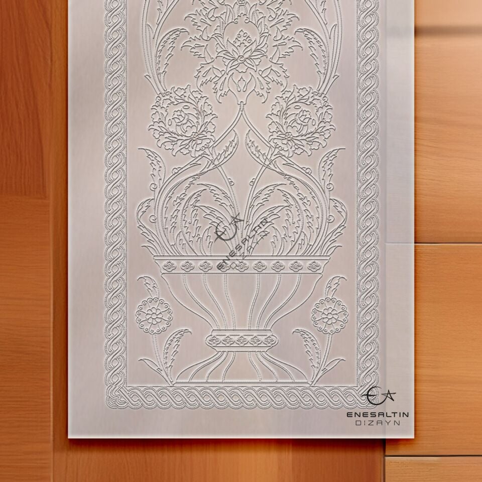 Şablon Desen 30x100 cm. - Maxi Boy Bitkisel Hatayi Vazo Motifli Çini Karo Deseni