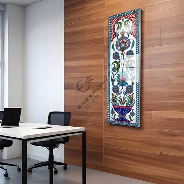 Şablon Desen 30x100 cm. - Maxi Boy Bitkisel Hatayi Vazo Motifli Çini Karo Deseni