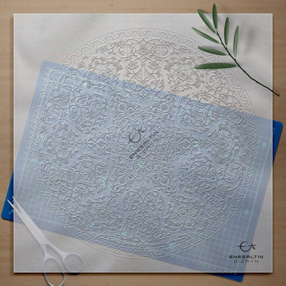 Stencil Pattern 50 cm - Baba Nakkaş 1510 Rumi Lotus Motif Ceramic Plate Design