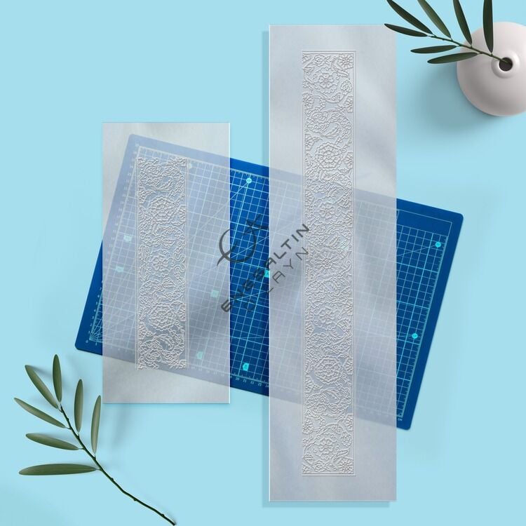 Şablon Desen 10x80 + 10x40 cm. -  Bulut ve Penç Motifli Ayna Çerçevesi Çini Karo Deseni