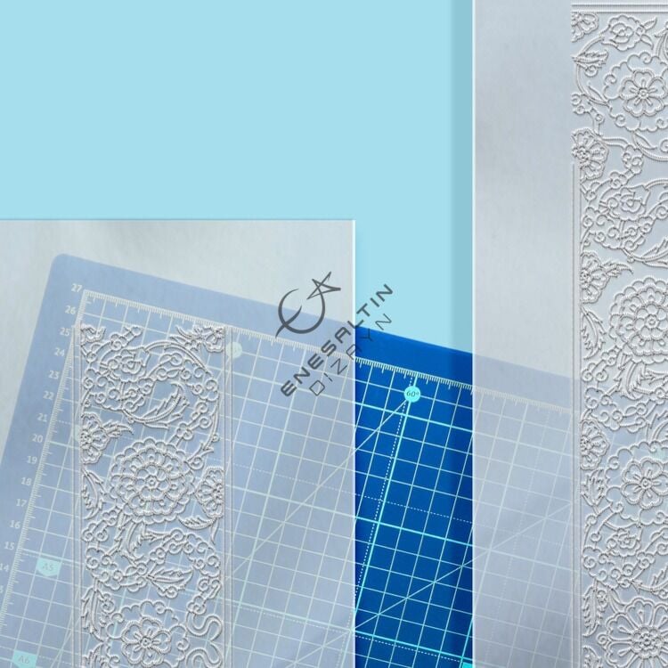 Şablon Desen 10x80 + 10x40 cm. -  Bulut ve Penç Motifli Ayna Çerçevesi Çini Karo Deseni